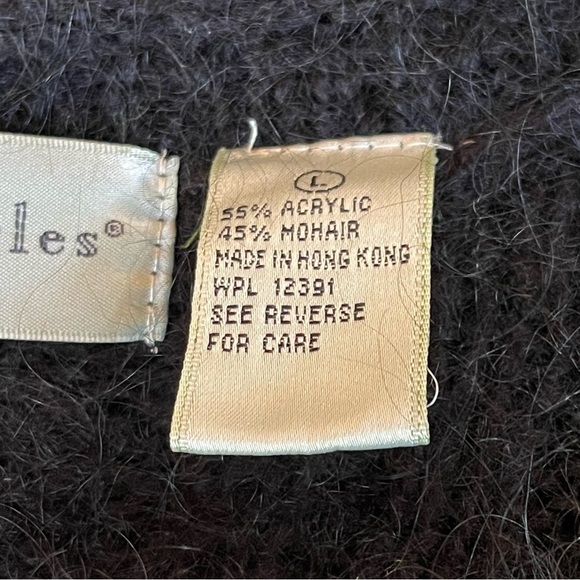 Northern Isles women’s cable knit V Neck Sweater Size Large mohair acrylic black - Picture 5 of 8